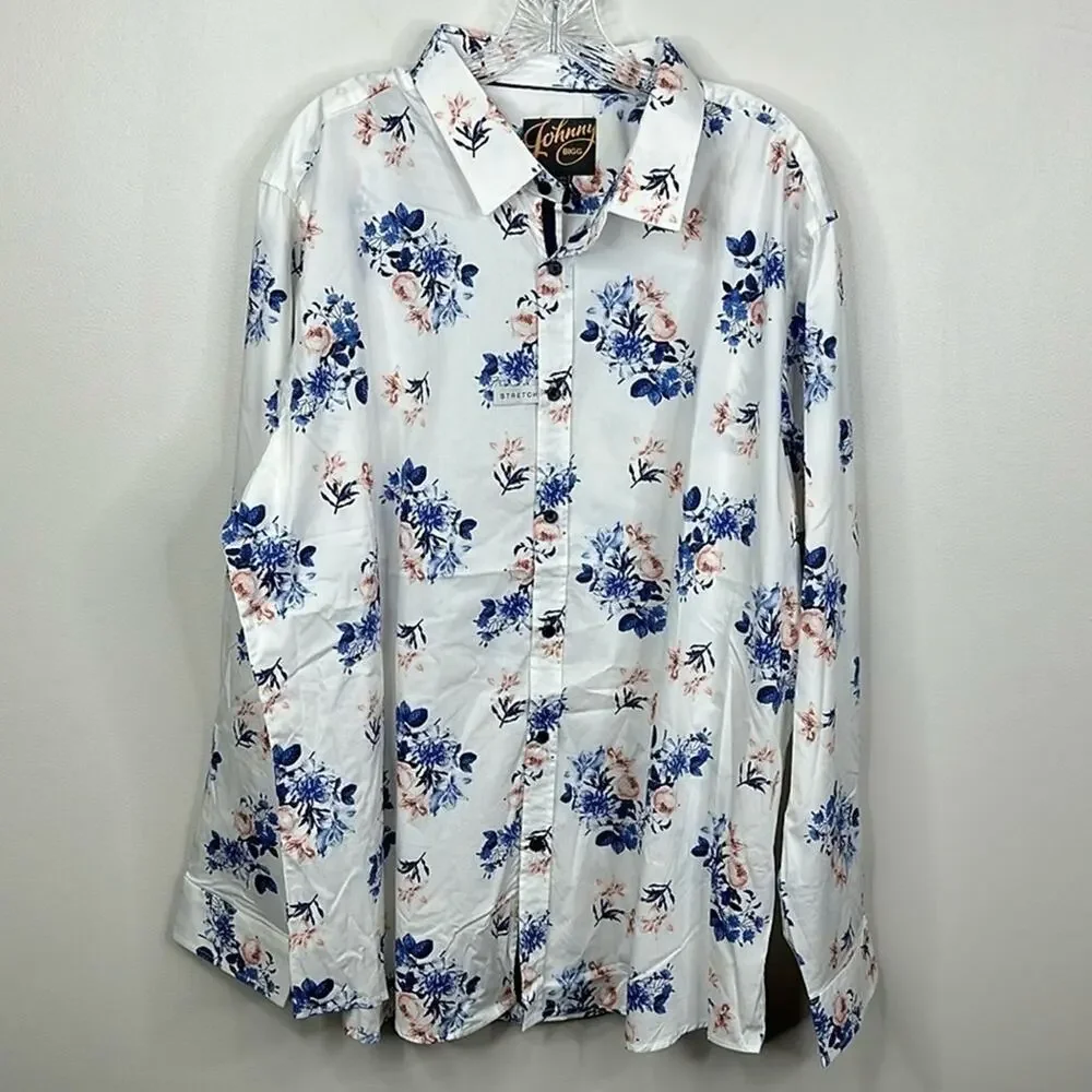 Johnny Bigg William Floral Stretch Button Up Shirt Pink Big & Tall 4XL NWT